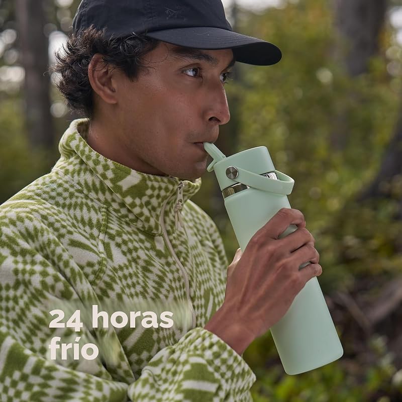 Botella acero inox aislada 32oz pajilla flexible color avena