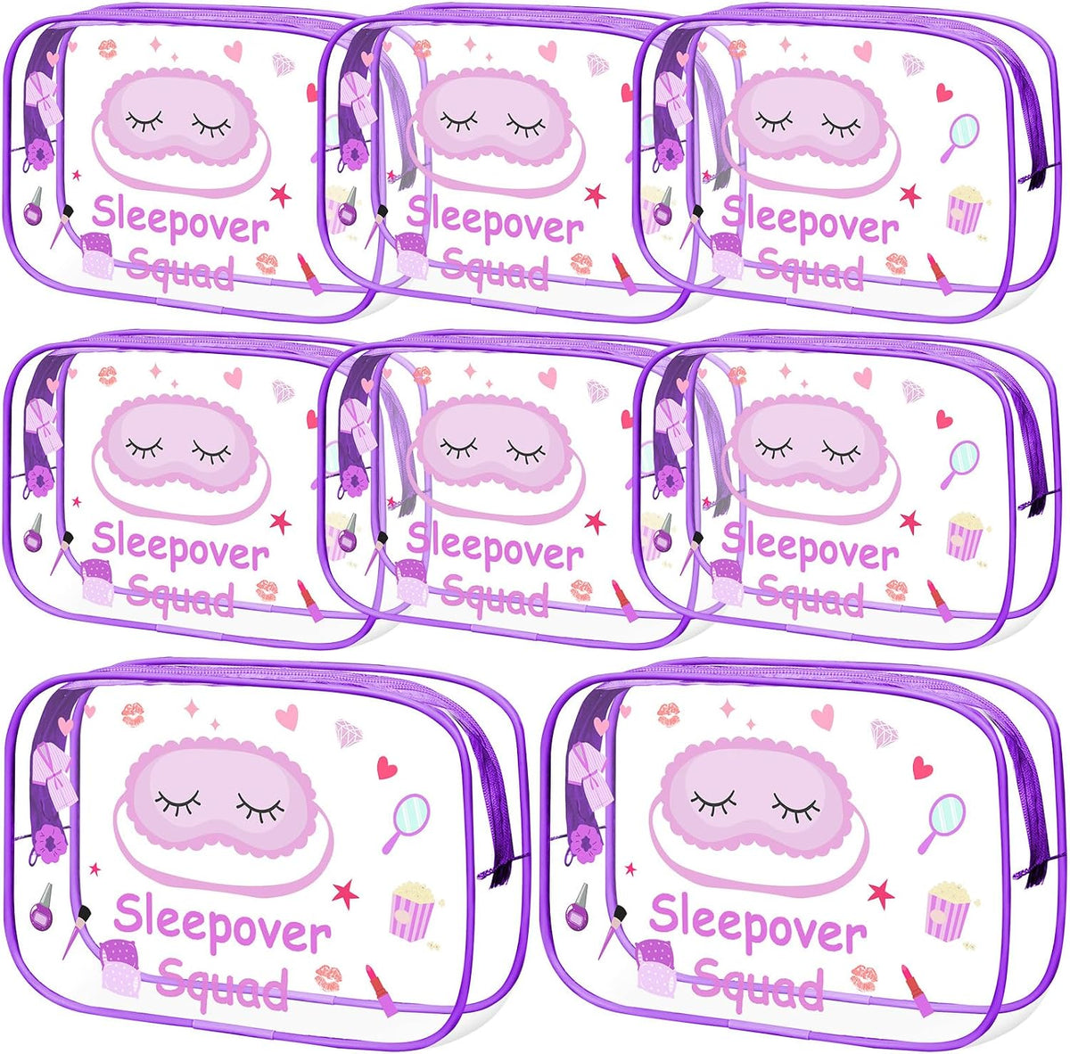 8 Bolsas Maquillaje Pijama Fiesta Spa Impermeables Morado