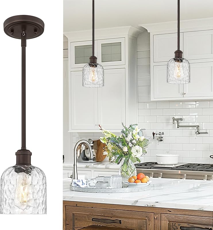 Lámpara colgante cocina 1 luz vidrio martilleado bronce