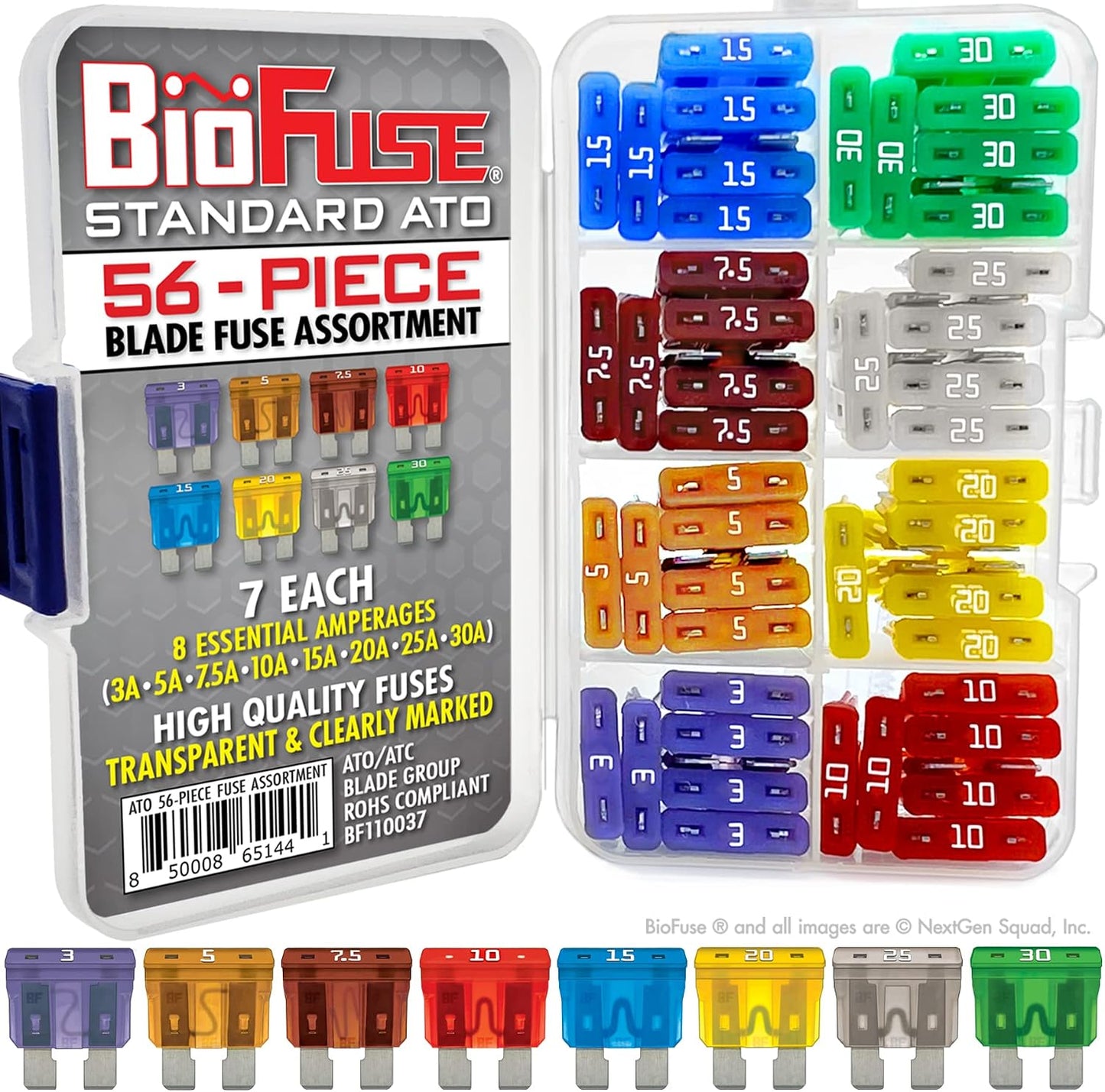 Pack 56 fusibles ATO 3A 5A 10A 15A 20A 30A
