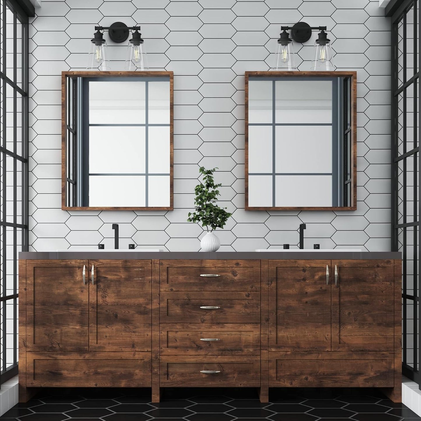 Lámpara baño 2 luces cristal transparente negro mate
