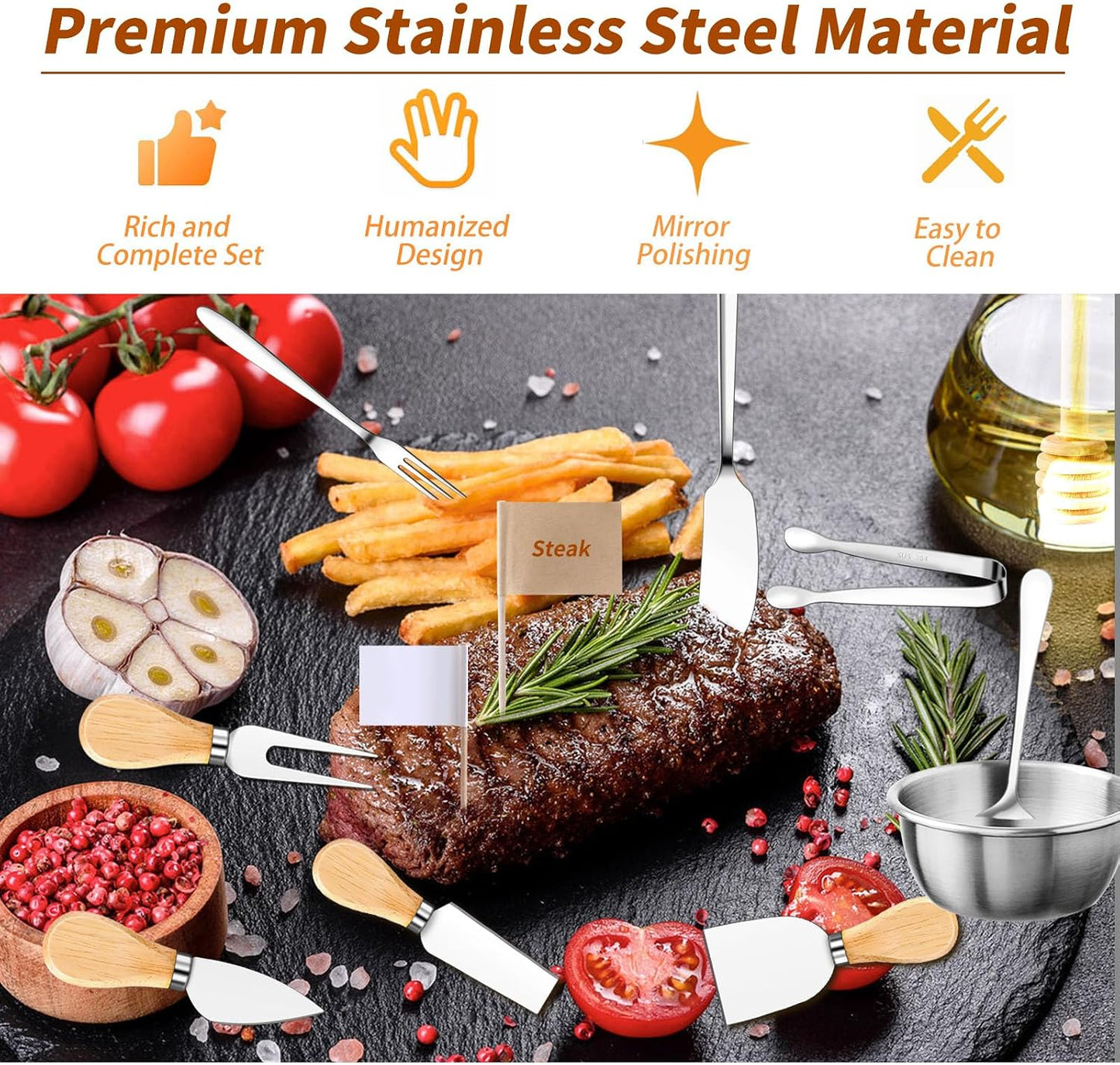 Set 48 Pzas Accesorios para Tablas de Embutidos Acero Inox