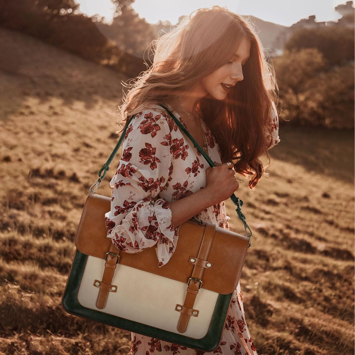 Bolsa mensajero cuero vegano para mujer con computadora