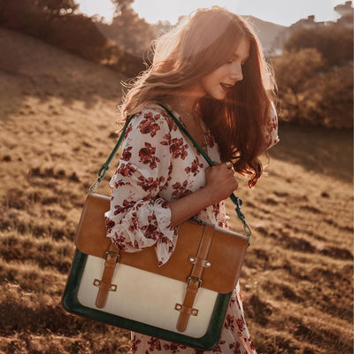 Bolsa mensajero cuero vegano para mujer con computadora