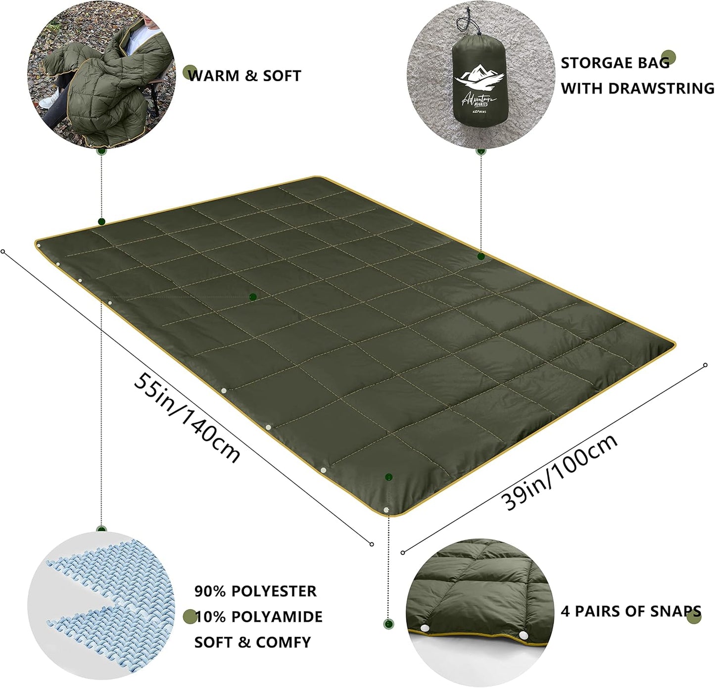 Manta acolchada plegable impermeable para viajes