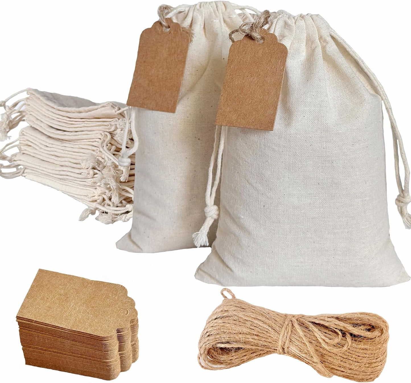 50 Bolsas Tela Reutilizables 3x4" Doble Cordón