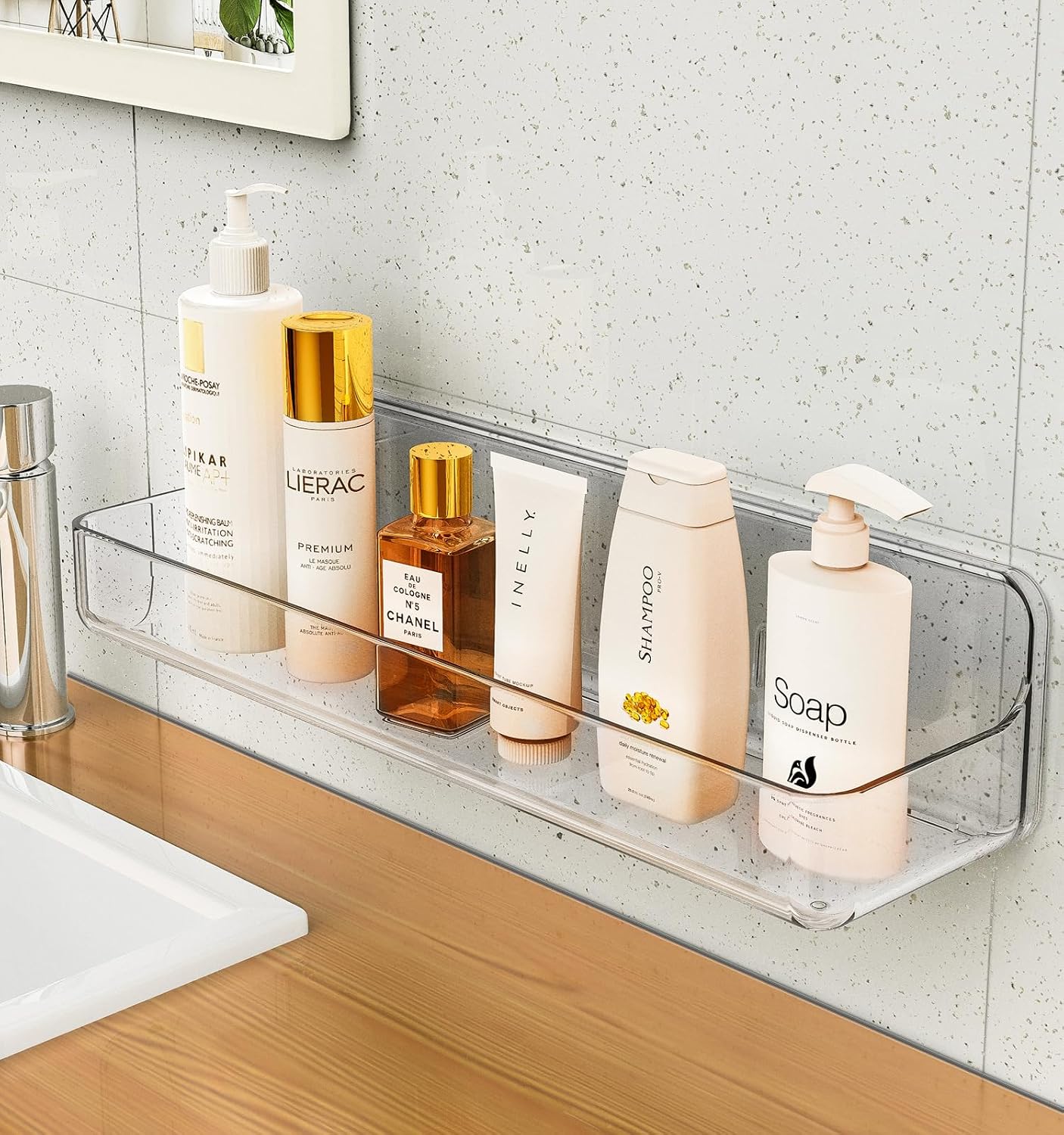Organiz. ducha adhesivo acrílico transparente sin perforar