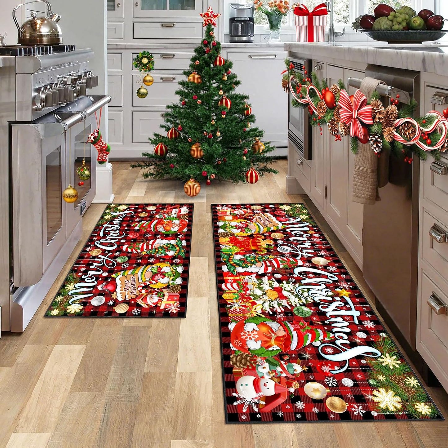 2 Alfombras cocina antiderrap diseño gnomo 17x47pulg