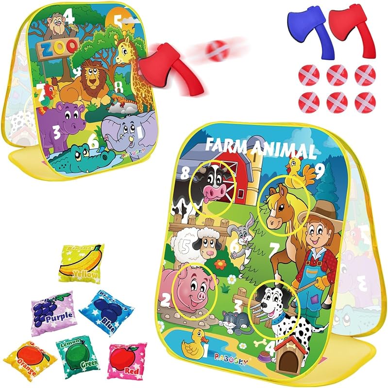 Set 3en1 puf animales granja hachas bolas adhesivas niños