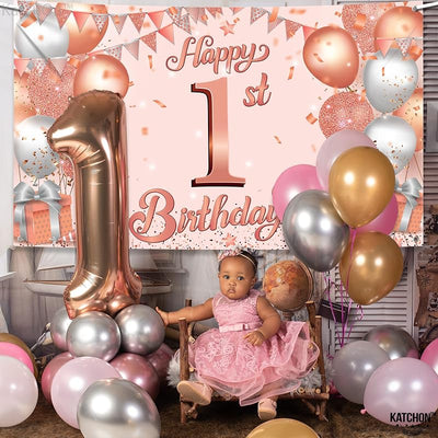 Cartel HBD Oro Rosa 72x44pulg Decoración Niña