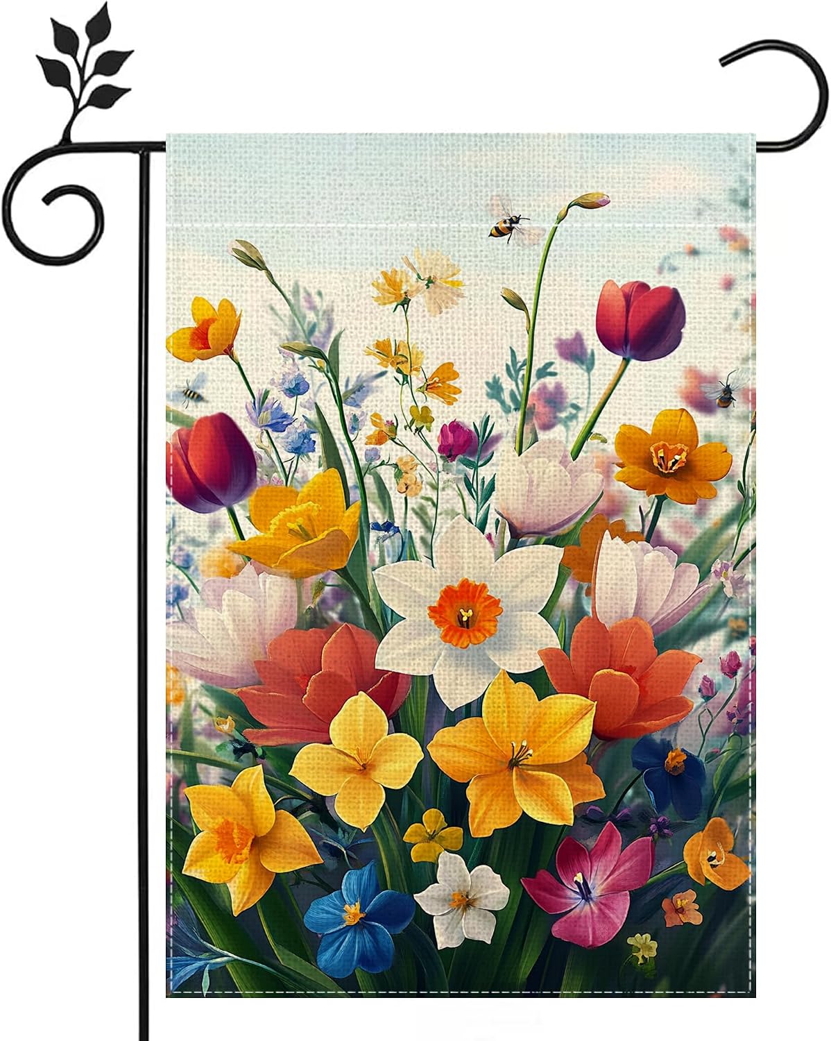Bandera jardín tulipán narciso abeja 12x