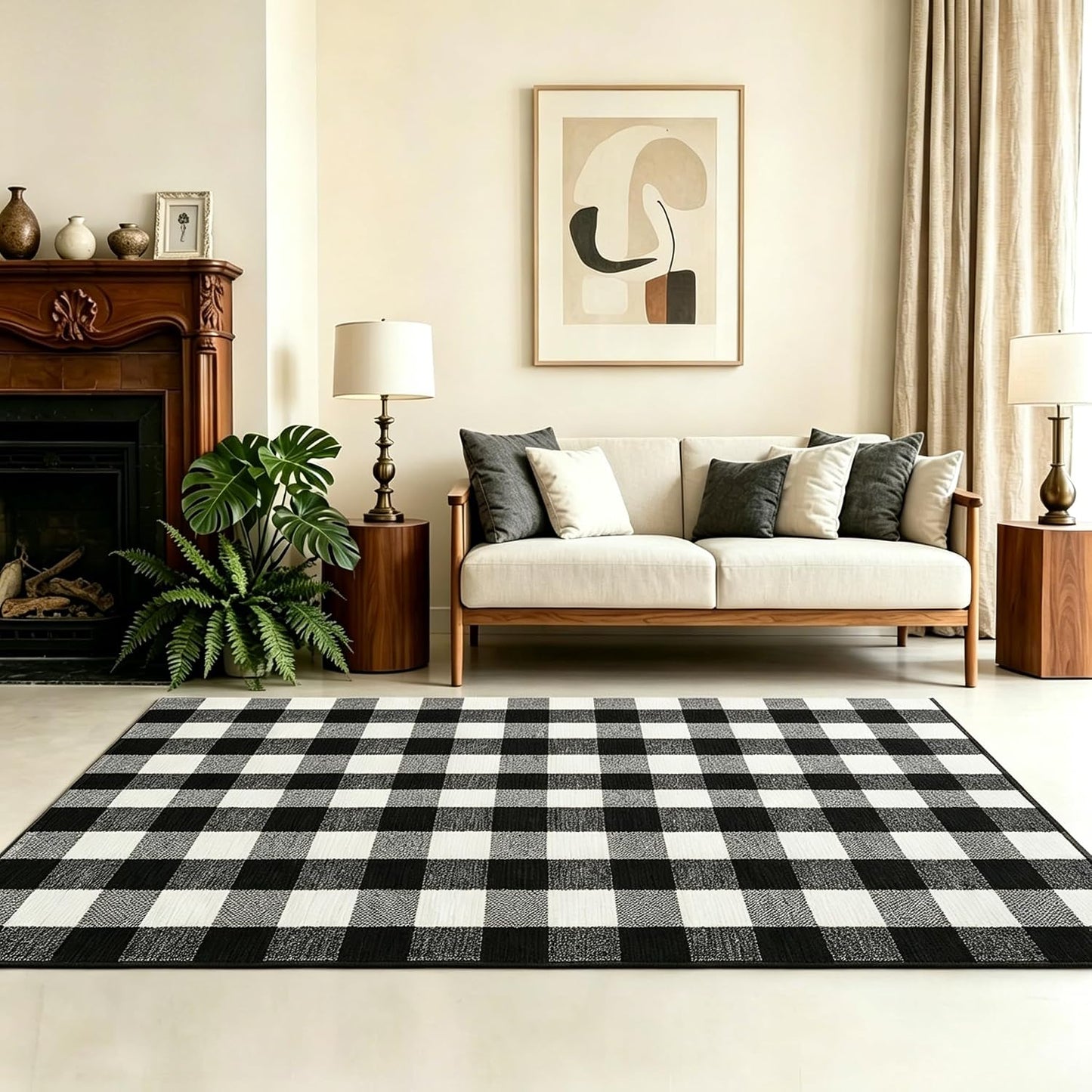Alfombra cuadros buffalo 4x6ft blanco y negro puerta