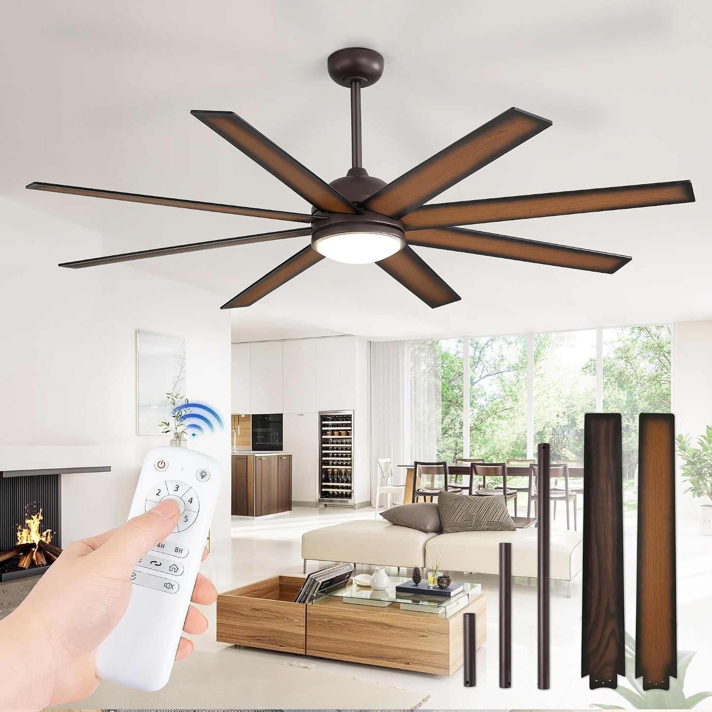 Ventilador techo 65pulg bronce luces control remoto motor CC