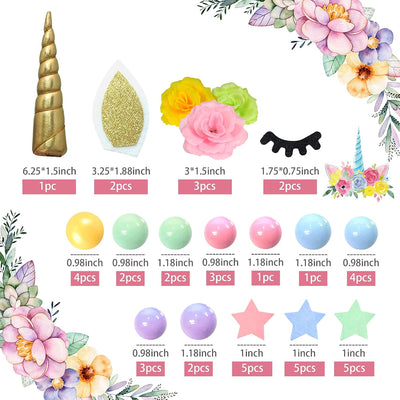 41 Pzas Decoración Pastel Unicornio Bolas Flores Multicolor