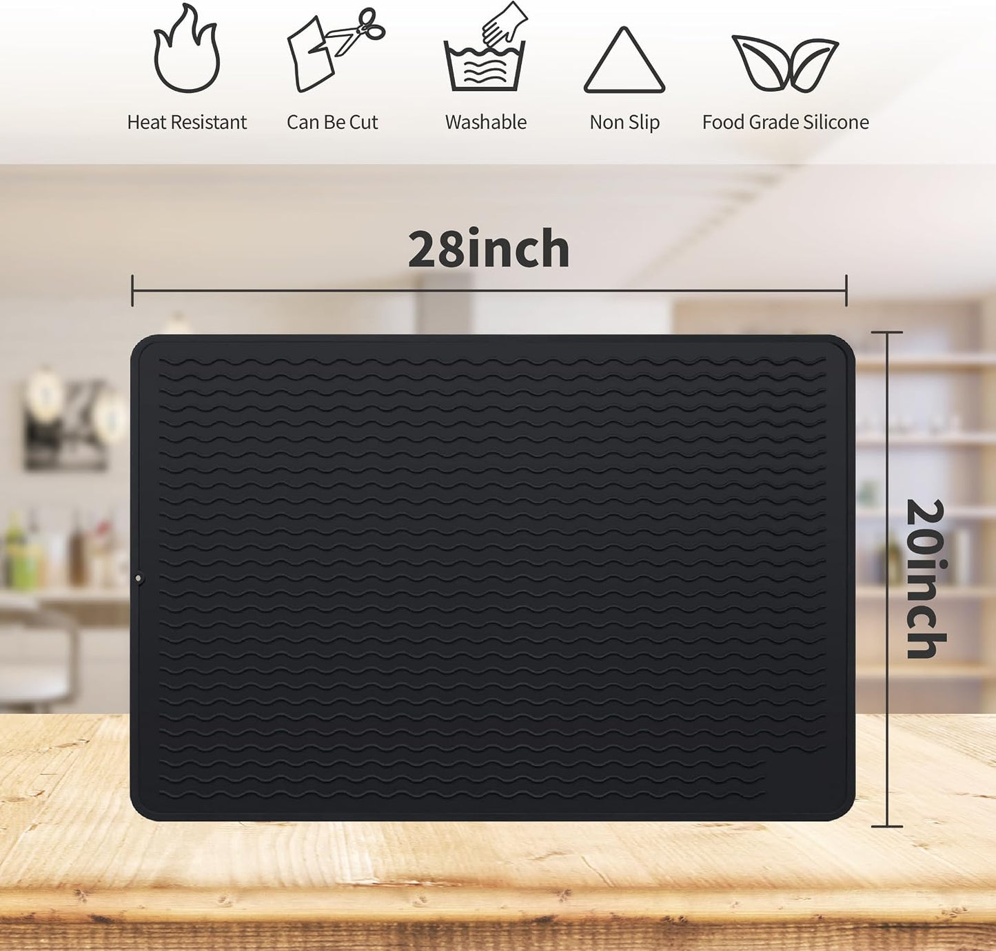 Tapete escurridor silicona antideslizante 28x20pulg negro