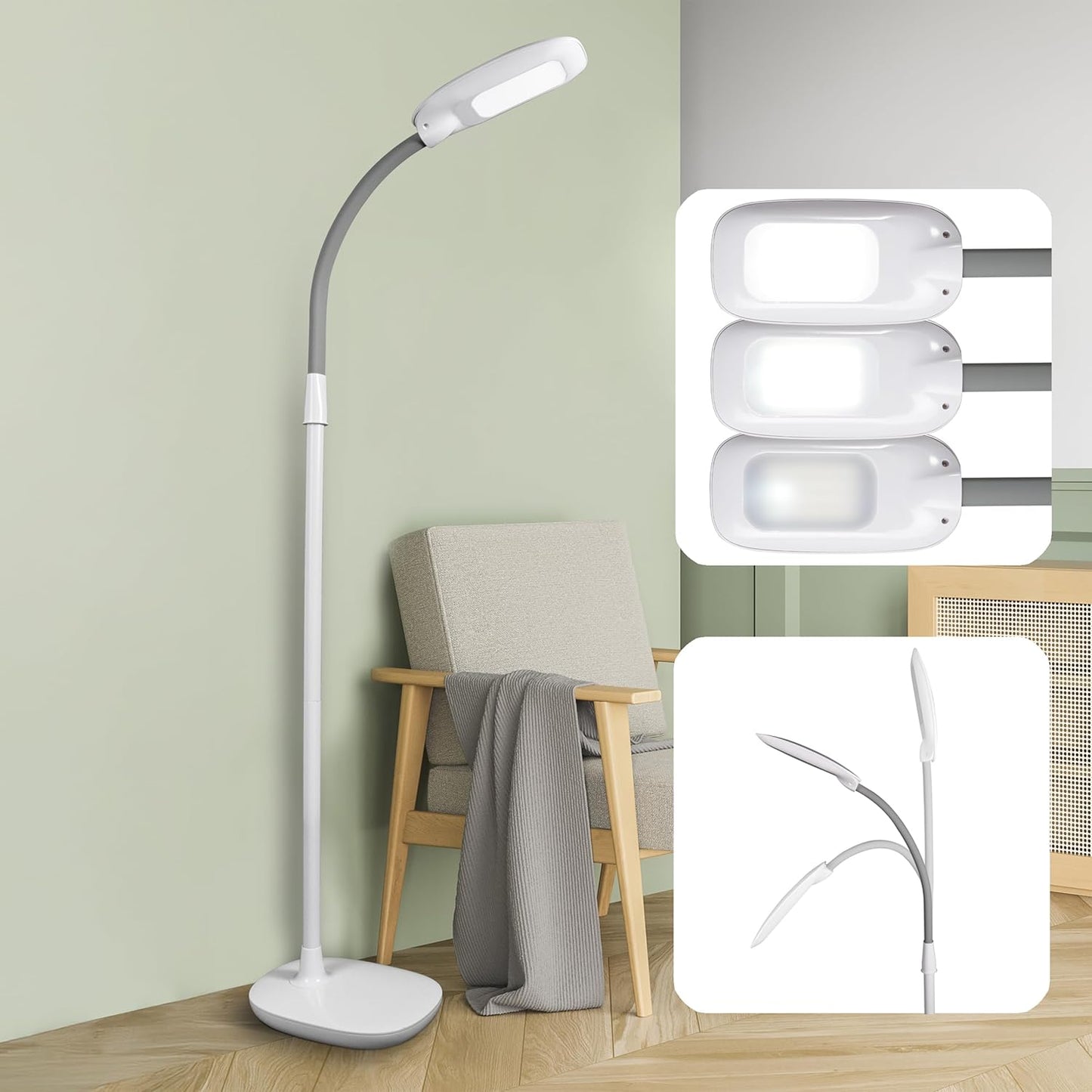 Lámpara pie LED ajustable tactil 3 brillos luz natural