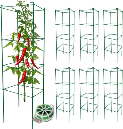 Jaula Tomates 6 Pack 46pulg Soporte 164pies Ataduras Giratorias