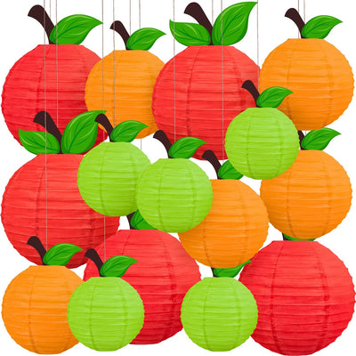 15 Linternas Papel Forma Manzana Decoración Escuela Hogar