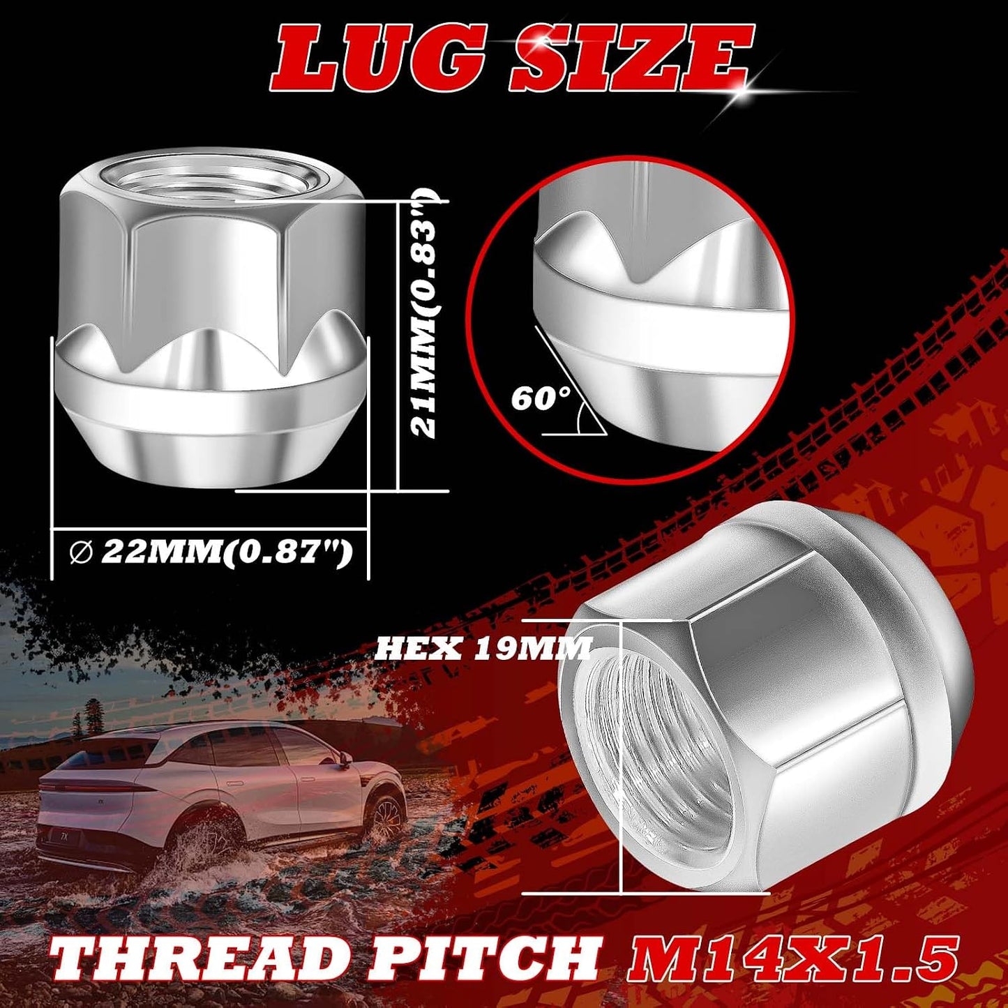 Tuercas llanta M14x1.5 asiento 60 grados repuesto Chevy