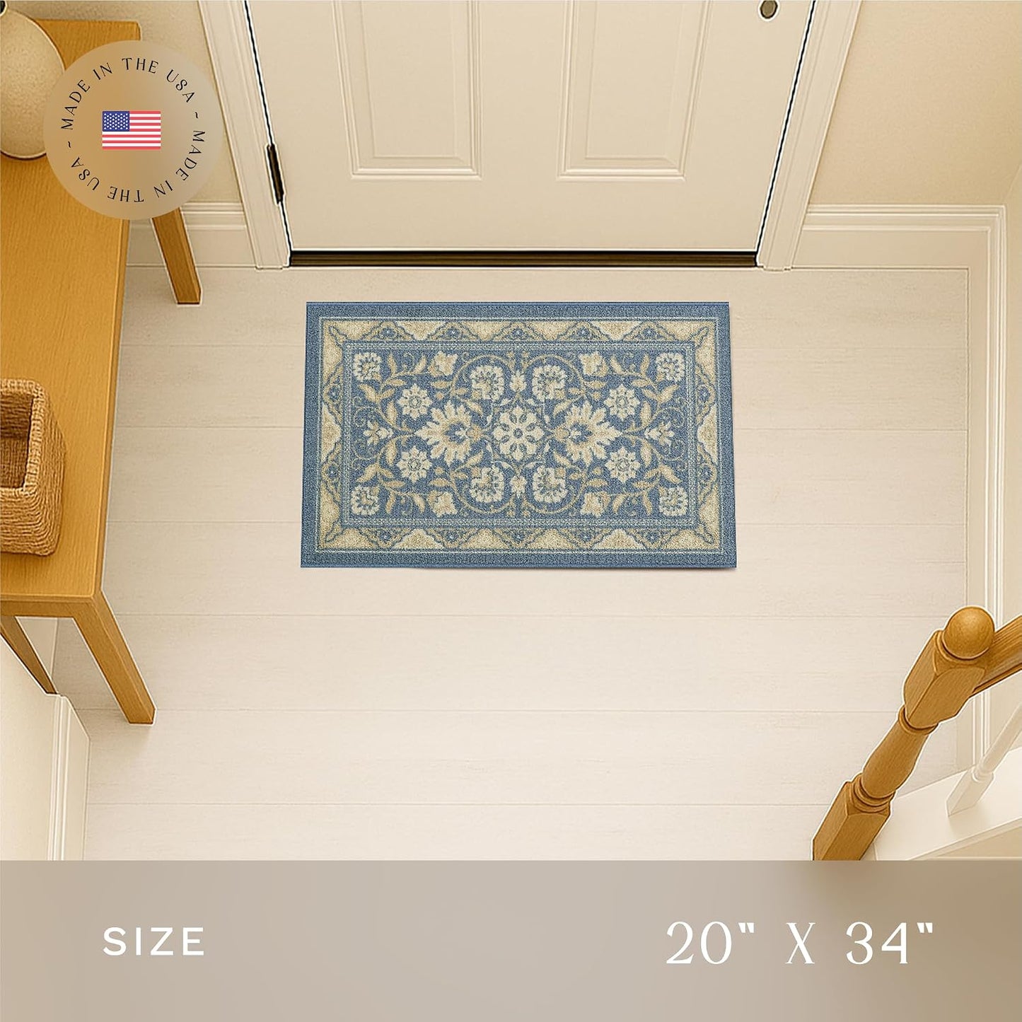 Alfombra cocina antideslizante lavable 1.8x2.10ft color azul