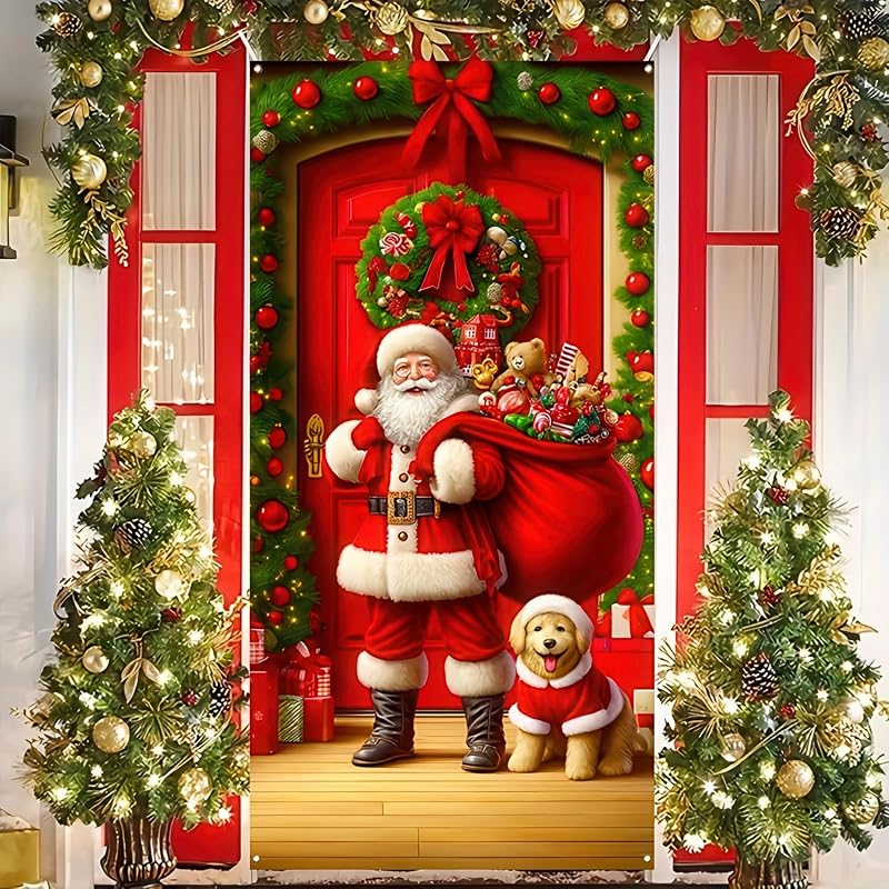Cubierta puerta Navidad Papá Noel 71x35pulg fondo foto fiesta