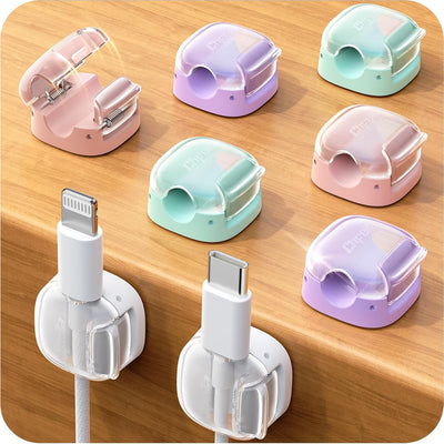 Organizador cables 8 clips bloqueo adhesivo soporte mesita noche