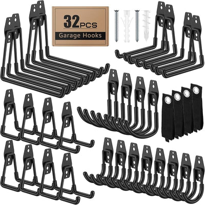 32 Ganchos Garaje Antiderrap para Herramientas Bicicletas