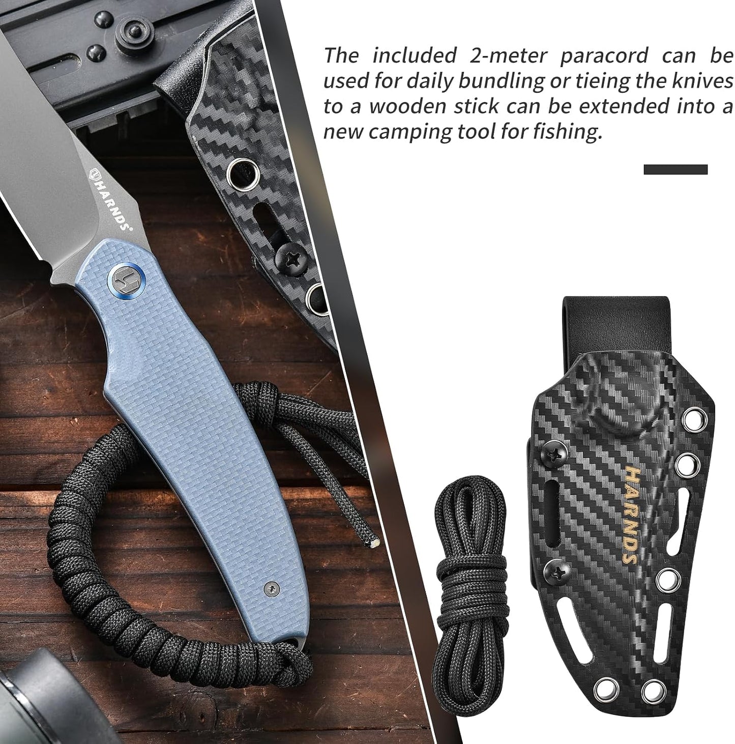 Cuchillo exterior Kydex hoja D2 acero para campamento gris