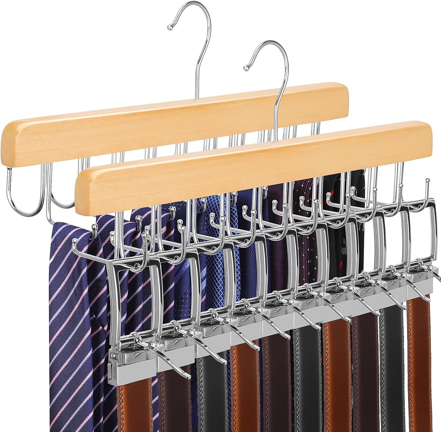 Pack 2 Colgadores 2en1 para Cinturones y Corbatas Madera
