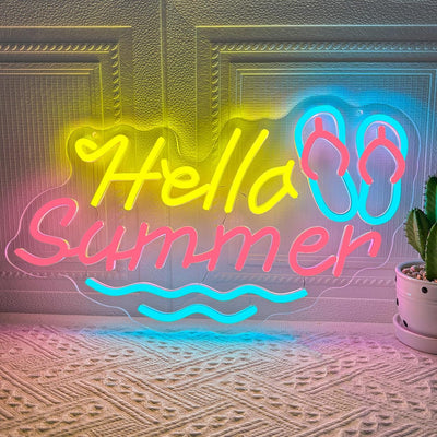 Letrero neón Hello Summer 17x9pulg luces LED pared