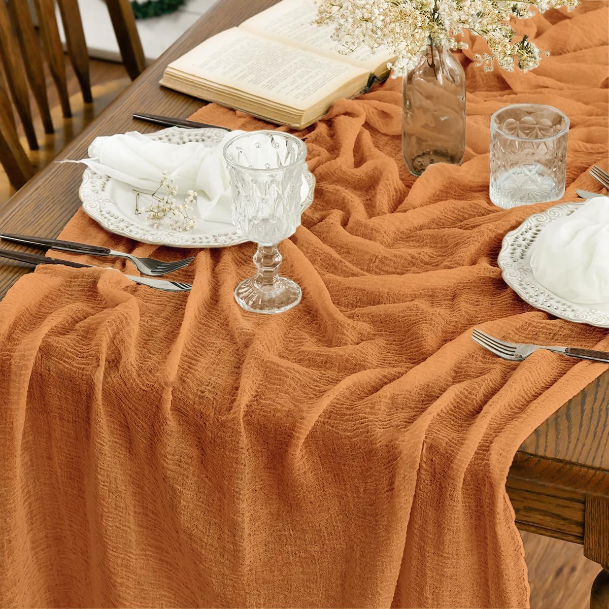 Camino mesa boda gasa bohemia naranja 160pulg decoración hogar