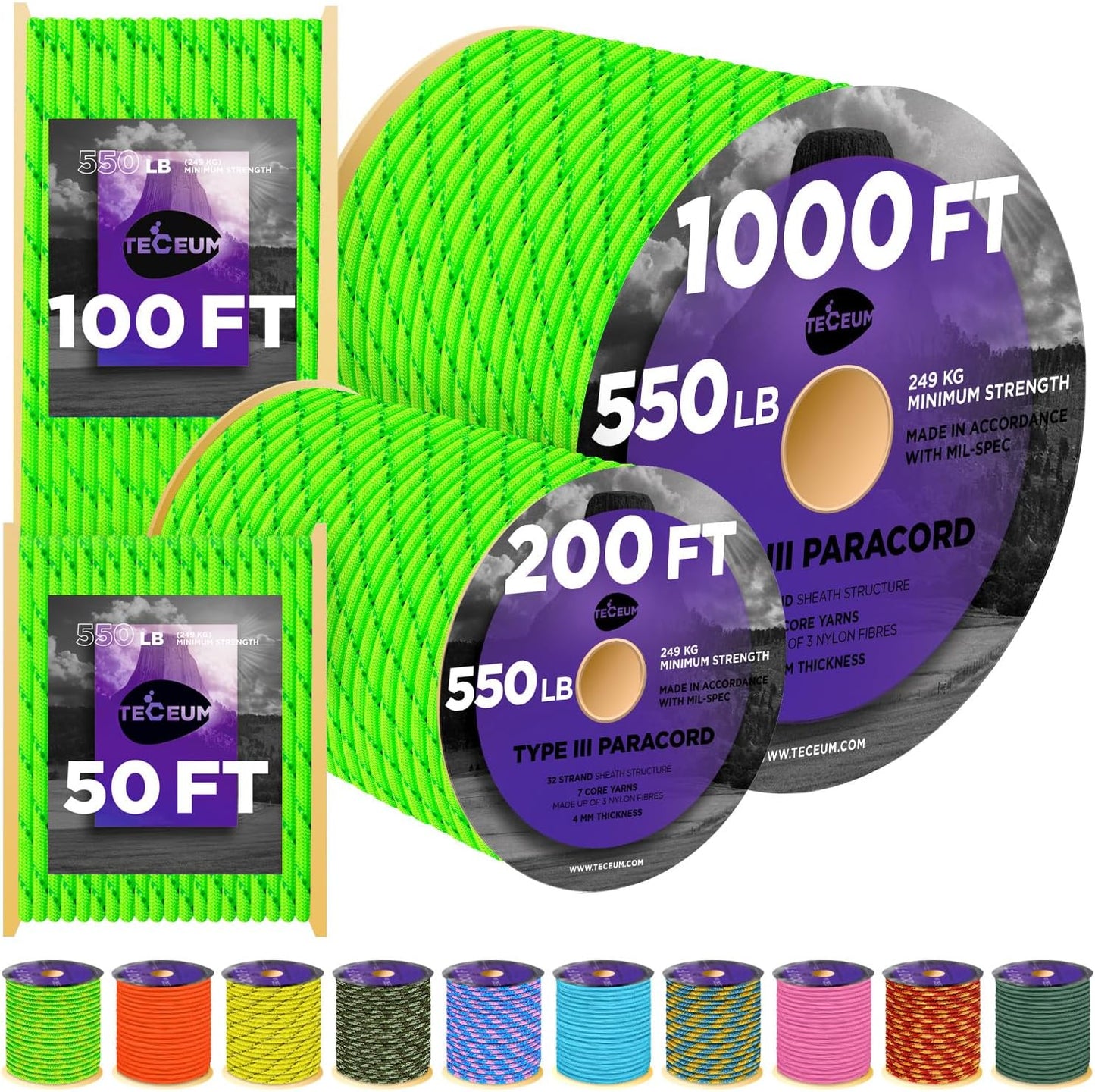 Cuerda resistente 1000pies 40 colores campamento