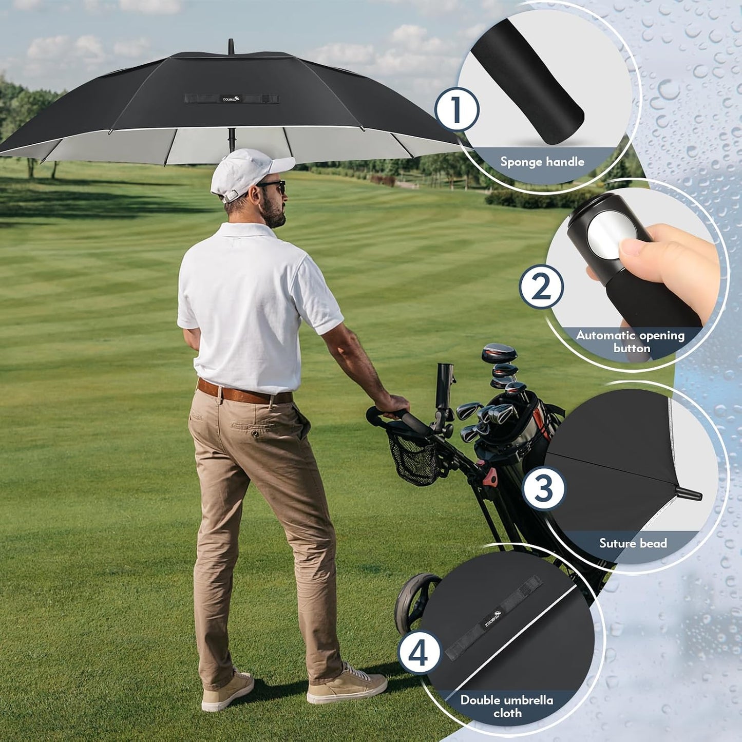Paraguas golf 62/68pulg UV doble toldo ventilado