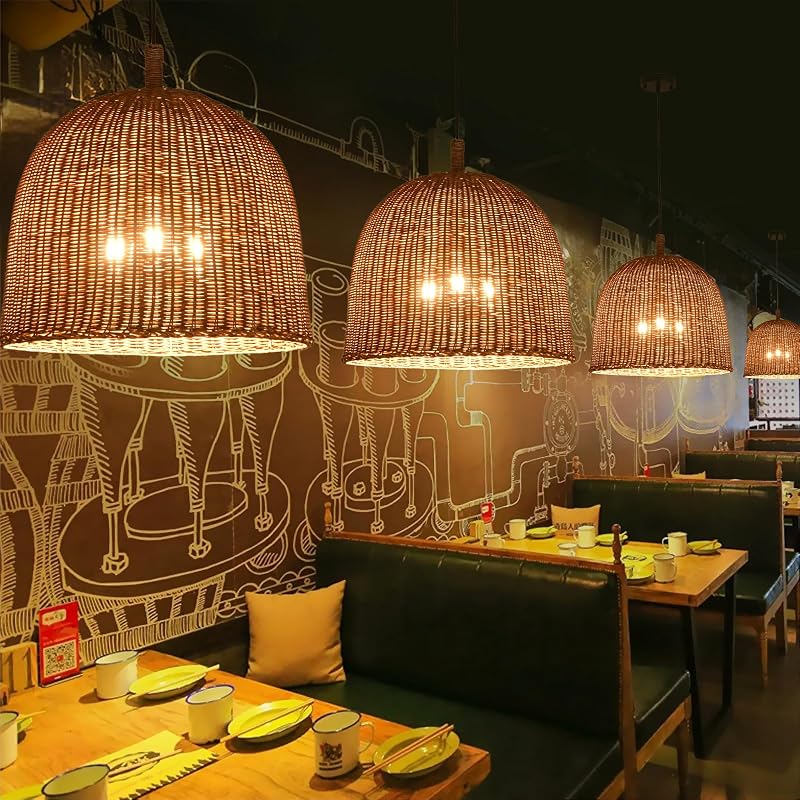 Lámpara colgante ratán 3 luces rústica oficina comedor