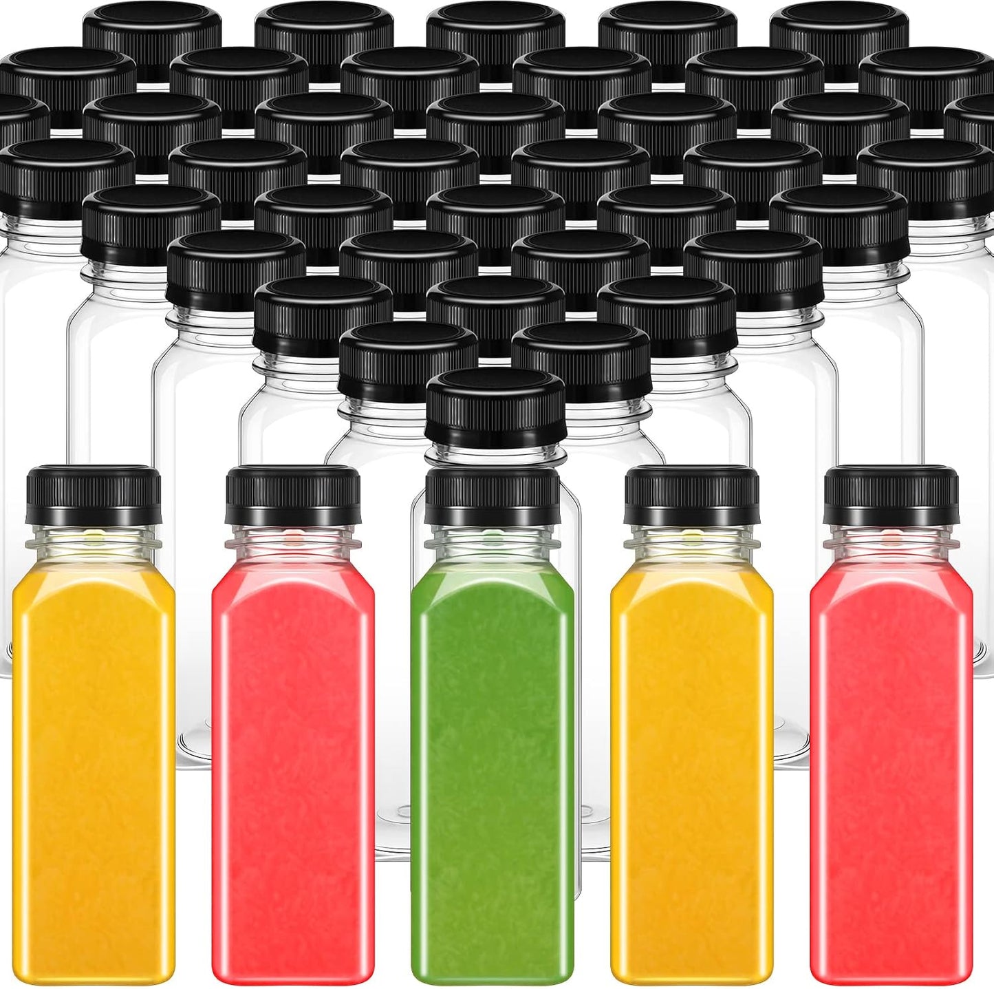 150 Botellas Plástico 8oz Tapas Negras Reutiliz.