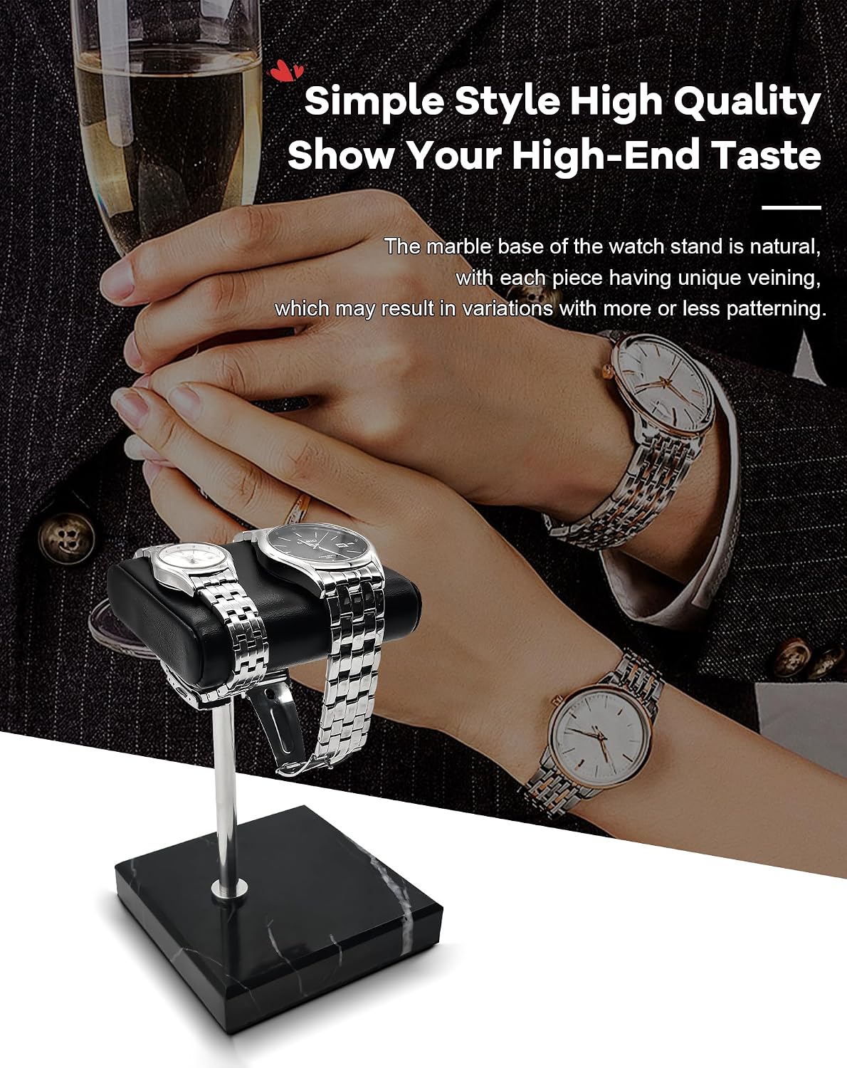 Soporte reloj mármol negro para hombres y mujeres
