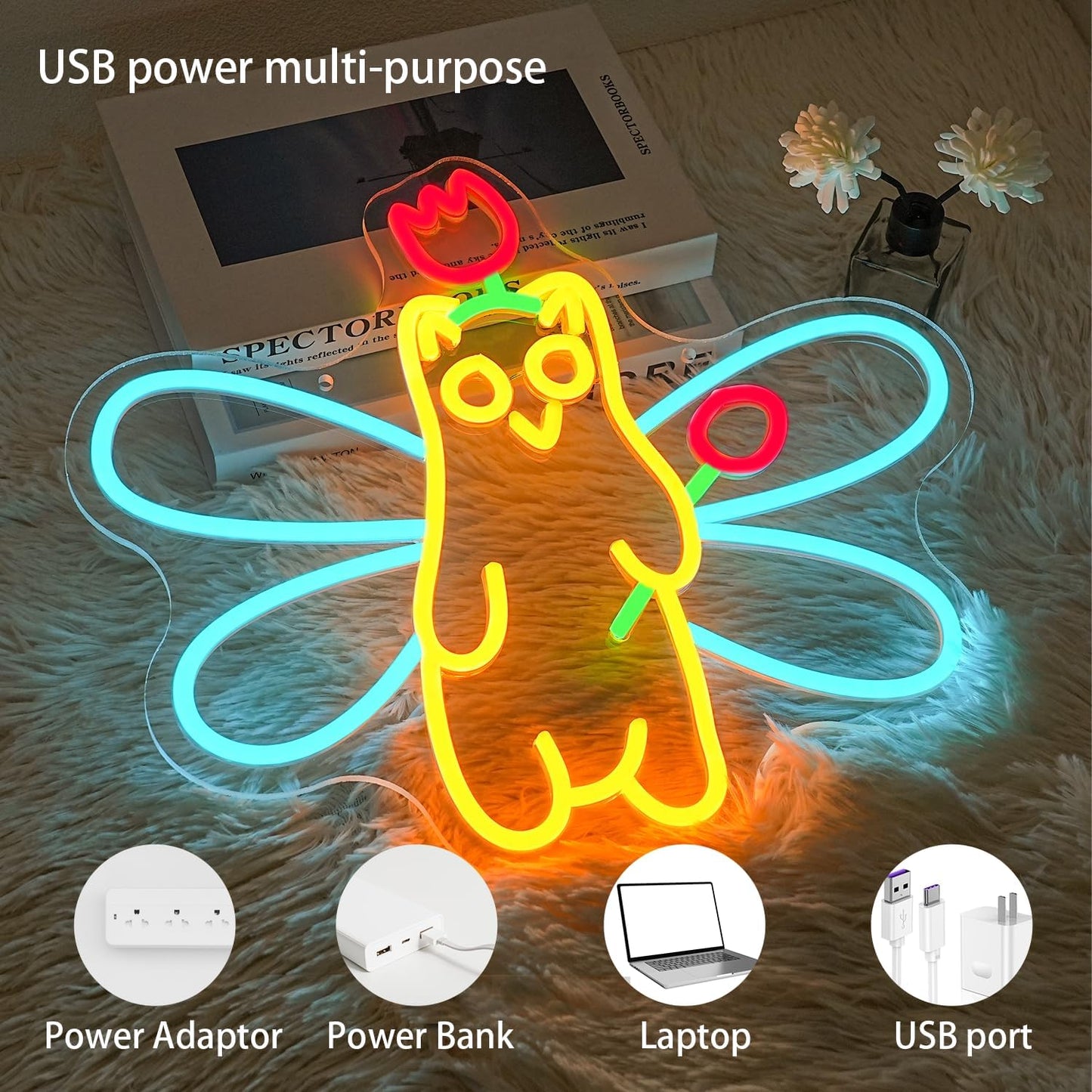 Letrero neón con alas de gato para decoración led usb