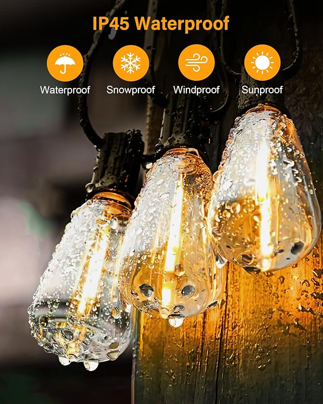 Tira luces impermeables patio 50ft 26 bombillas ST38 colgantes