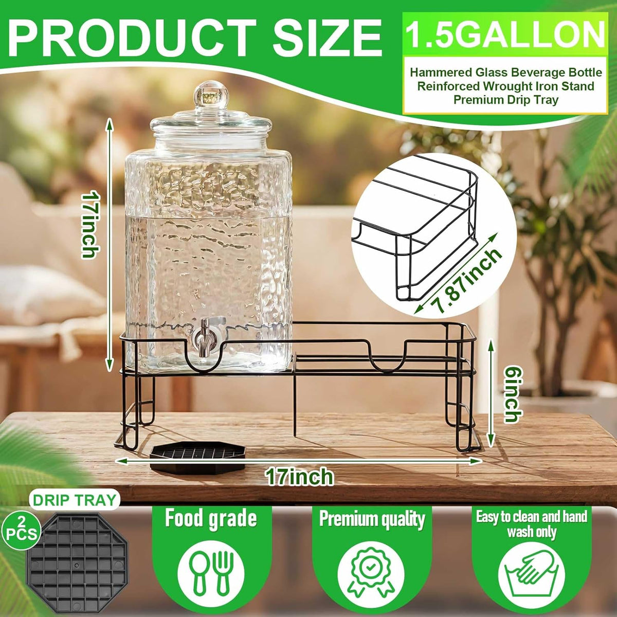 2 Dispensadores Bebida Vidrio Martillado Acero Inox 1.5gal
