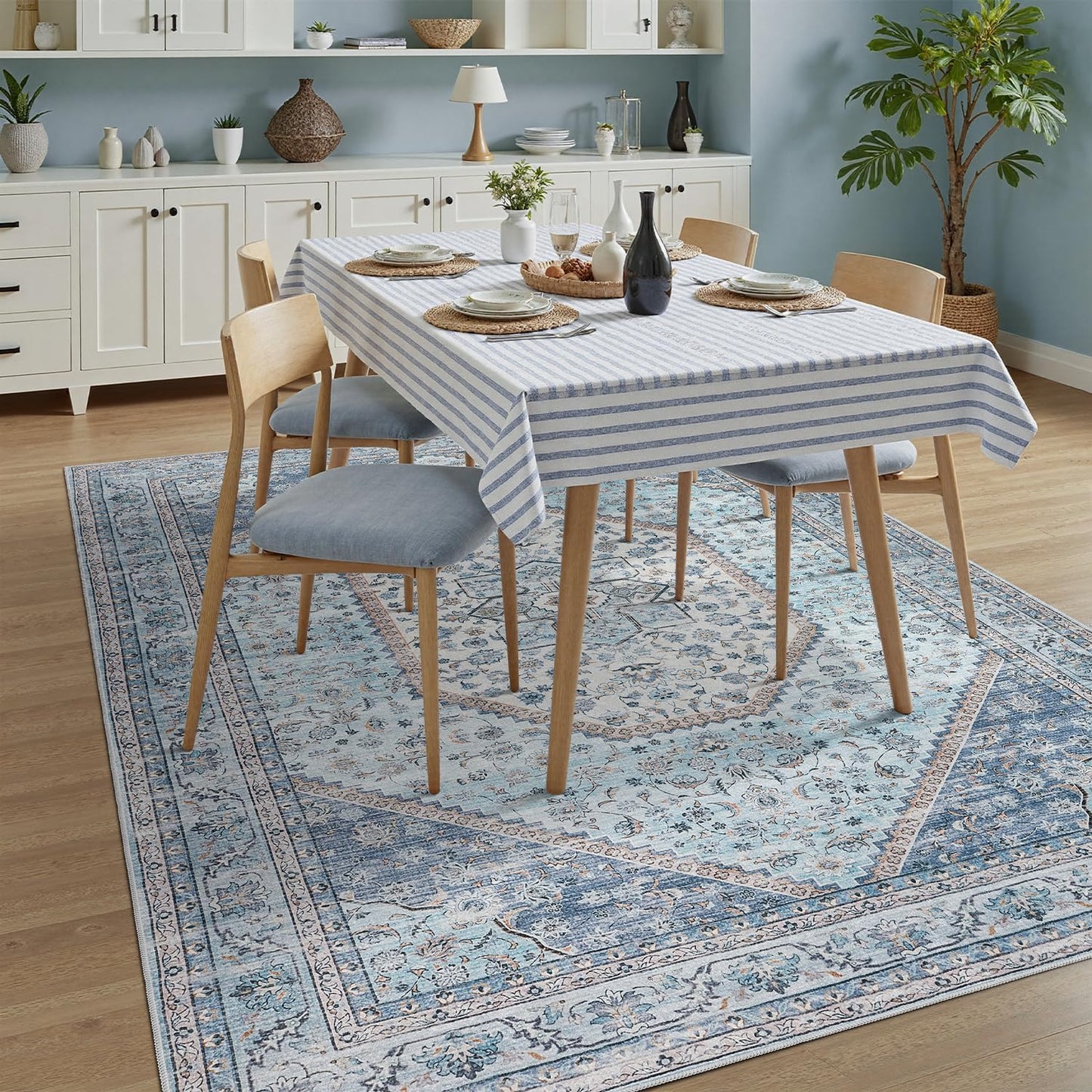 Alfombra azul antiderrap para sala dormitorio