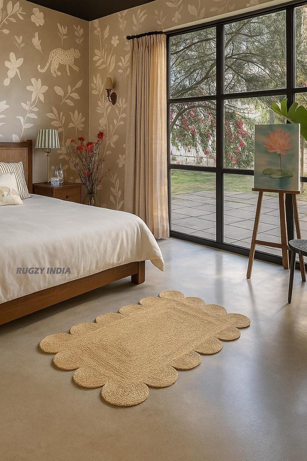 Alfombra yute festoneada patrón granja 23.6x35.8"