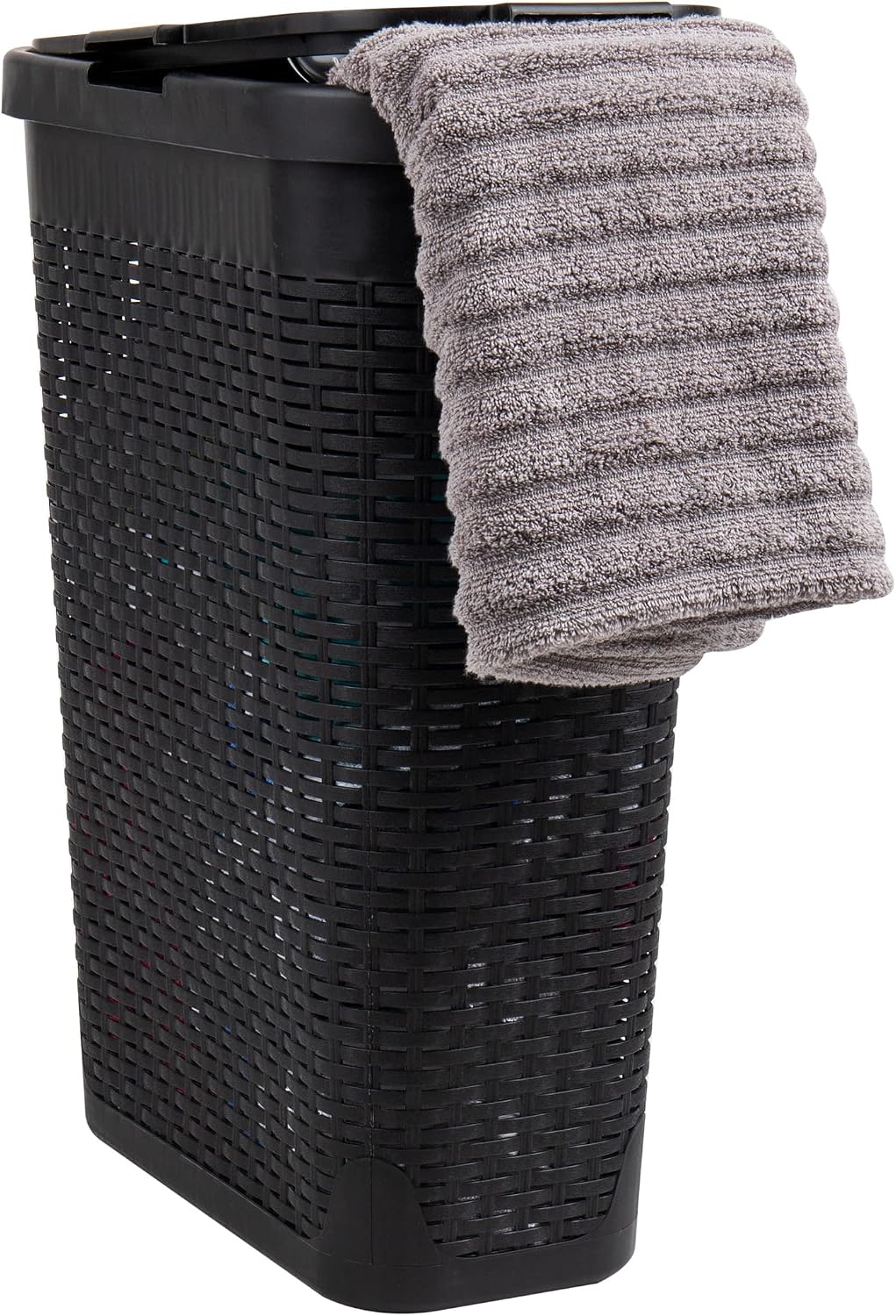 Cesta ropa sucia con tapa mimbre plástico negro
