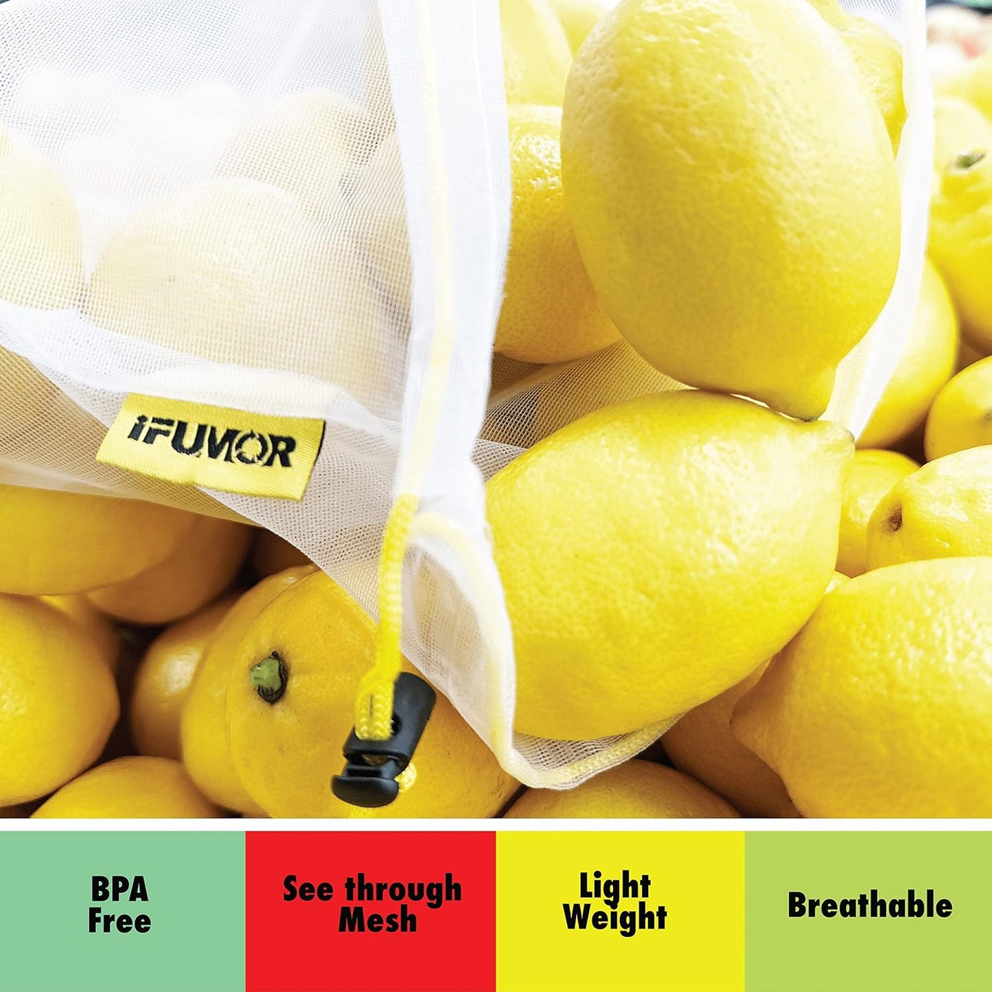 15 Pzas Bolsas Malla Reutiliz. para Alimentos y Viaje