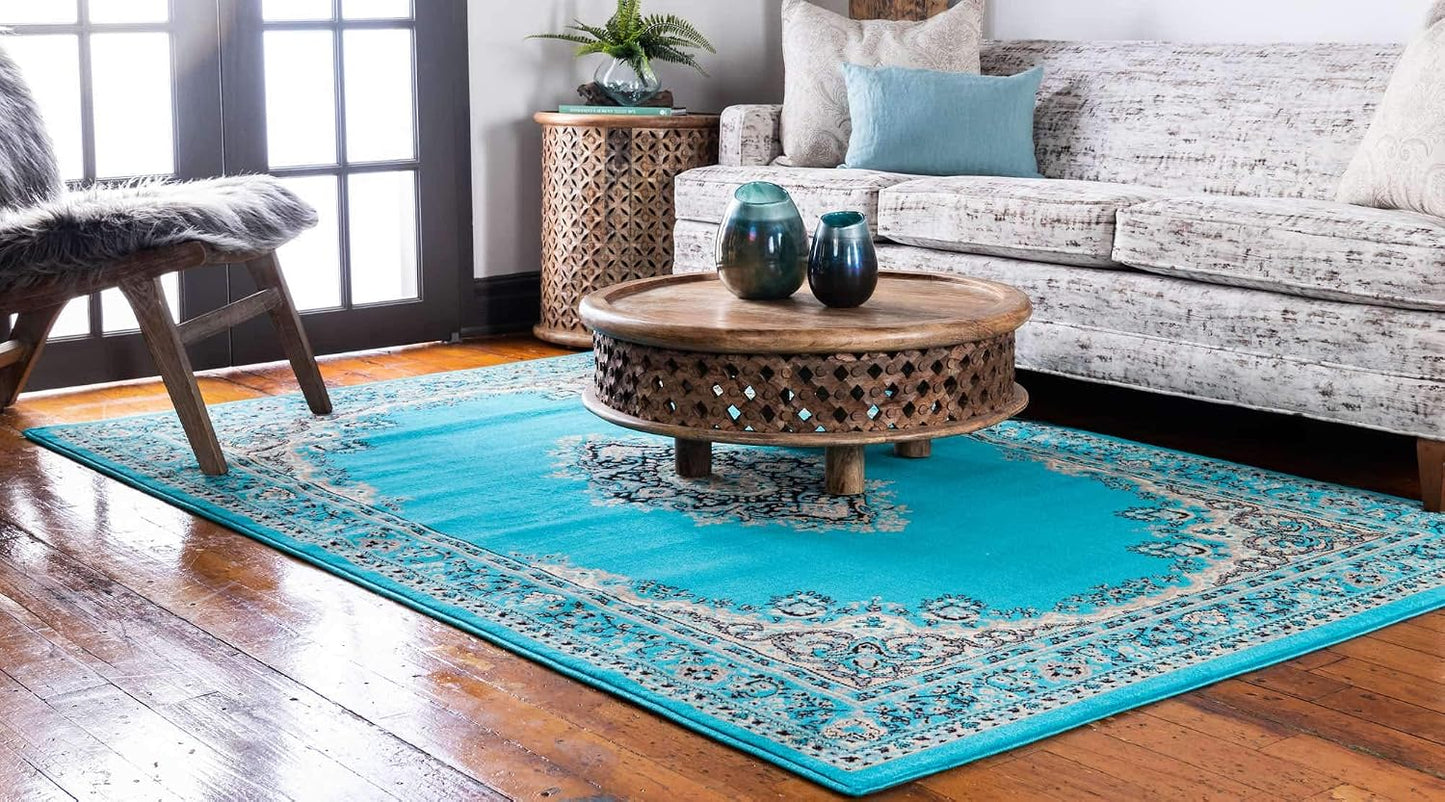 Alfombra persa 2'2"x3' color turquesa/marfil