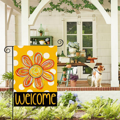 Bandera jardín floral 12x18pulg doble cara bienvenida