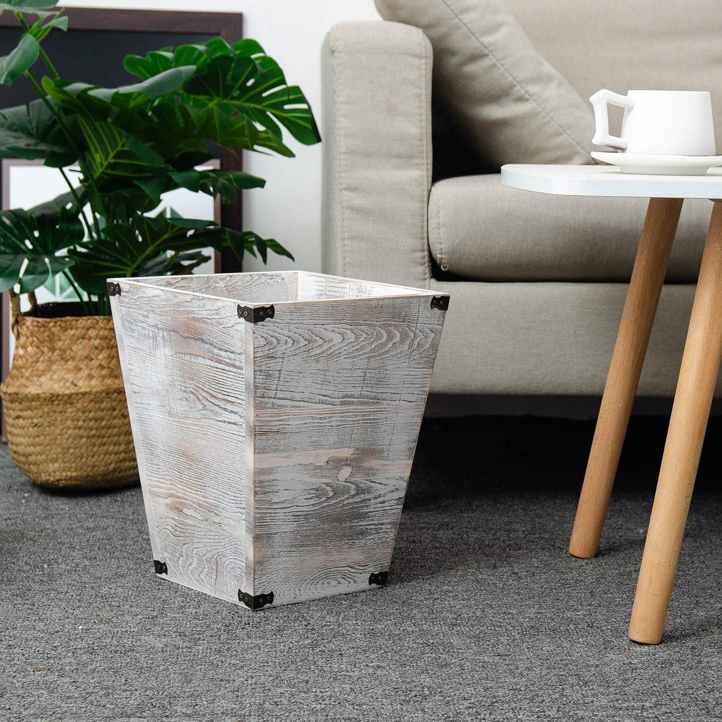 Cesta basura madera antorcha rústica soporte cenizas
