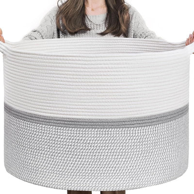 Cesta tejida algodón XXL para manta y ropa 22x22x14pulg