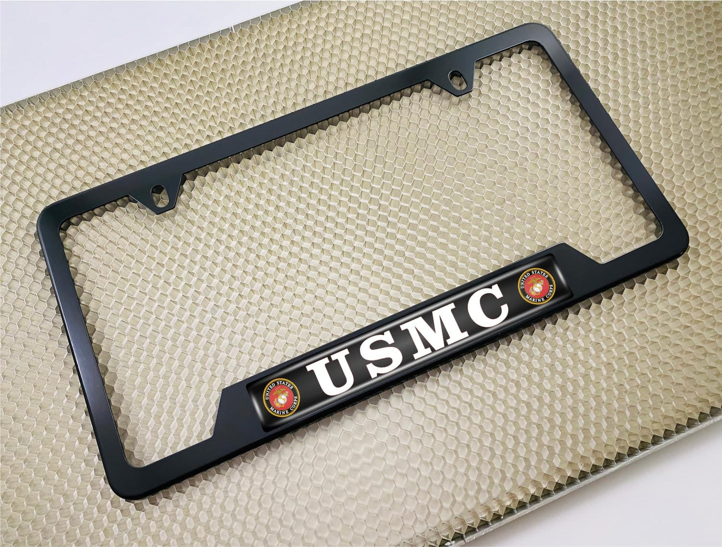 Marco placa matrícula acero inox negro mate 2 agujeros USMC