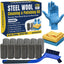 Kit limpieza lana acero 6 Pzas almohadillas cepillo paños microfibra guantes