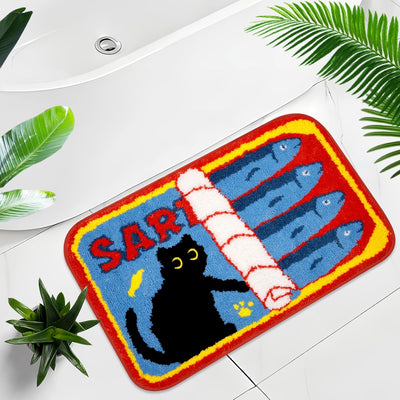 Alfombra baño gato negro antideslizante 30x18pulg